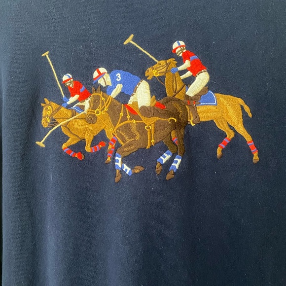 Polo Ralph Lauren Men's Triple-Pony Fleece Hoodie in Navy Blue - Picture 3 of 5